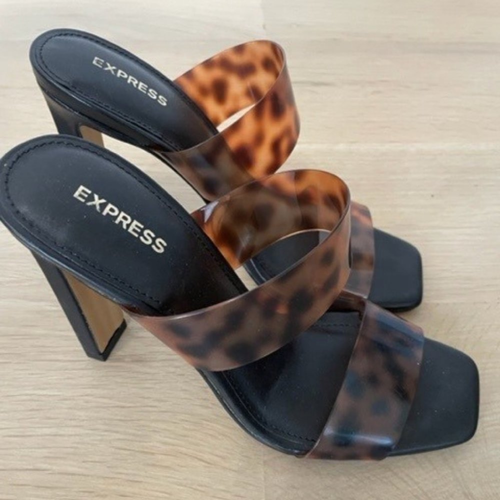 Express Black Heel with Vinyl Leopard Straps
